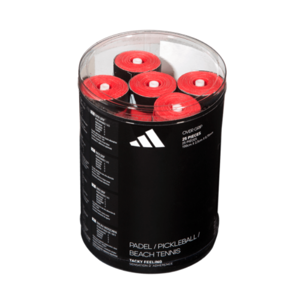 Box of Adidas padel overgrip 25 units white, black and red - TheDistrictPadelClub